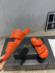 ALAIA CHUNKY TWO-STRAP SLIDES 25S IN ORANGE CALFSKIN