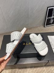ALAIA CHUNKY TWO-STRAP SLIDES 25S IN WHITE CALFSKIN