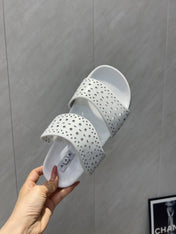 ALAIA CHUNKY TWO-STRAP SLIDES 25S IN WHITE CALFSKIN