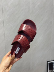 ALAIA CHUNKY TWO-STRAP SLIDES 25S IN DARK RED CALFSKIN