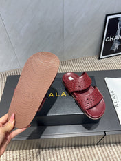 ALAIA CHUNKY TWO-STRAP SLIDES 25S IN DARK RED CALFSKIN