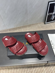 ALAIA CHUNKY TWO-STRAP SLIDES 25S IN DARK RED CALFSKIN
