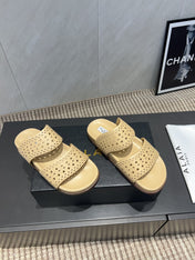ALAIA CHUNKY TWO-STRAP SLIDES 25S IN BEIGE CALFSKIN