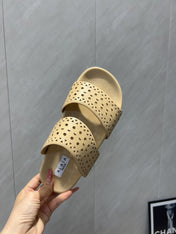 ALAIA CHUNKY TWO-STRAP SLIDES 25S IN BEIGE CALFSKIN