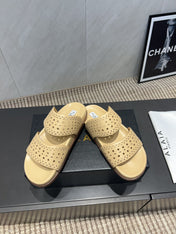 ALAIA CHUNKY TWO-STRAP SLIDES 25S IN BEIGE CALFSKIN