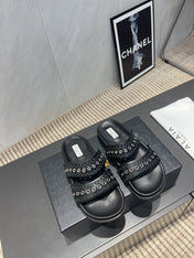 ALAIA DOUBLE-STRAP SANDALS 25S IN BLACK CALFSKIN