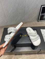 ALAIA DOUBLE-STRAP SANDALS 25S IN WHITE CALFSKIN