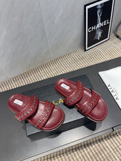 ALAIA DOUBLE-STRAP SANDALS 25S IN DARK RED CALFSKIN