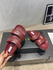 ALAIA DOUBLE-STRAP SANDALS 25S IN DARK RED CALFSKIN
