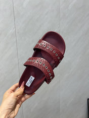 ALAIA DOUBLE-STRAP SANDALS 25S IN DARK RED CALFSKIN