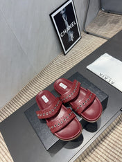 ALAIA DOUBLE-STRAP SANDALS 25S IN DARK RED CALFSKIN