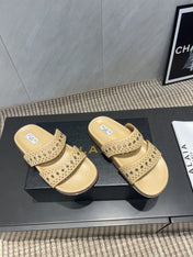 ALAIA DOUBLE-STRAP SANDALS 25S IN BEIGE CALFSKIN