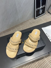 ALAIA DOUBLE-STRAP SANDALS 25S IN BEIGE CALFSKIN