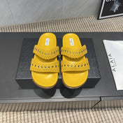 ALAIA DOUBLE-STRAP SANDALS 25S IN YELLOW CALFSKIN