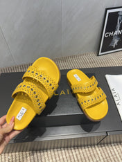 ALAIA DOUBLE-STRAP SANDALS 25S IN YELLOW CALFSKIN