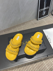 ALAIA DOUBLE-STRAP SANDALS 25S IN YELLOW CALFSKIN