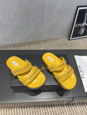 ALAIA DOUBLE-STRAP SANDALS 25S IN YELLOW CALFSKIN