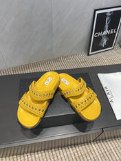 ALAIA DOUBLE-STRAP SANDALS 25S IN YELLOW CALFSKIN