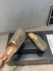 ALAIA WOVEN FLAT SHOES IN GOLD CALFSKIN STYLE 2