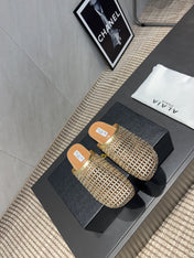 ALAIA WOVEN FLAT SHOES IN GOLD CALFSKIN STYLE 2