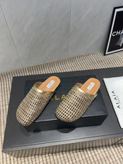 ALAIA WOVEN FLAT SHOES IN GOLD CALFSKIN STYLE 2