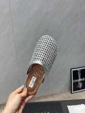 ALAIA WOVEN FLAT SHOES IN SILVER CALFSKIN STYLE 1