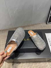 ALAIA WOVEN FLAT SHOES IN SILVER CALFSKIN STYLE 1