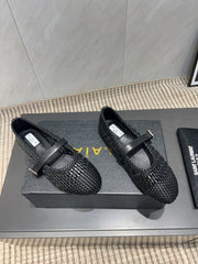ALAIA MARY JANE FLATS WOVEN PATTERN 25S IN BLACK CALFSKIN