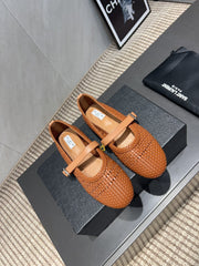 ALAIA MARY JANE FLATS WOVEN PATTERN 25S IN BURNT ORANGE CALFSKIN