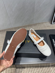 ALAIA MARY JANE FLATS WOVEN PATTERN 25S IN WHITE CALFSKIN