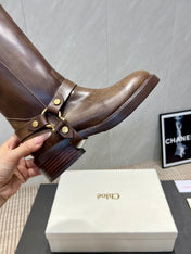 CHLOÉ 26S KNEE-HIGH BOOTS IN EARTH BROWN CALFSKIN