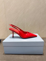 PRADA 26S POINTED TOE SLINGBACK HIGH HEELS 75MM IN BRIGHT RED CALFSKIN