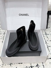 CHANEL 26S ZIPPER BOOTS IN BLACK FABRIC AND LAMBSKIN
