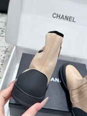 CHANEL 26S ZIPPER BOOTS IN BEIGE MIX BLACK FABRIC AND LAMBSKIN