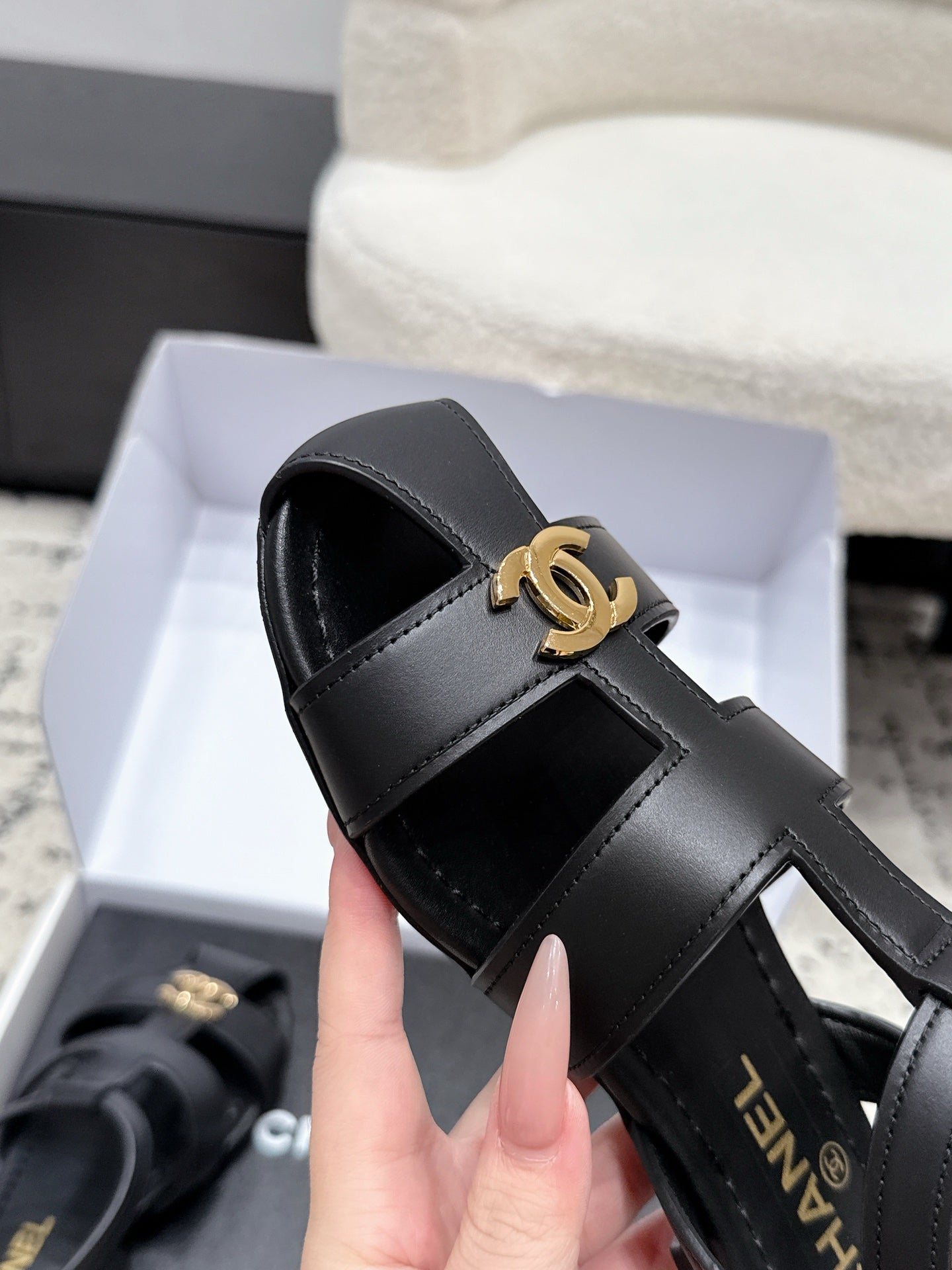 CHANEL 26S SANDALS IN BLACK CALFSKIN WITH GOLD HARDWARE