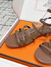 HM 26S STRAPPY SANDALS IN COFFEE BROWN CALFSKIN SILVER HARDWARE