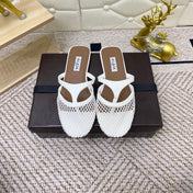 ALAIA BREATHABLE FLAT-TOE MULES 25S IN WHITE CALFSKIN