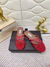 ALAIA BREATHABLE FLAT-TOE MULES 25S IN RED CALFSKIN