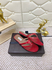 ALAIA BREATHABLE FLAT-TOE MULES 25S IN RED CALFSKIN