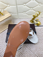 ALAIA BREATHABLE FLAT-TOE MULES 25S IN SILVER CALFSKIN