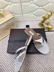 ALAIA BREATHABLE FLAT-TOE MULES 25S IN SILVER CALFSKIN