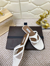 ALAIA BREATHABLE FLAT-TOE MULES 25S IN WHITE CALFSKIN