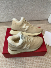 VIV' RUN SNEAKER IN LIGHT BROWN SUEDE AND SHEARLING