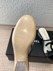 SLIDE SANDALS IN BLACK LAMBSKIN WITH TRANSPARENT PVC