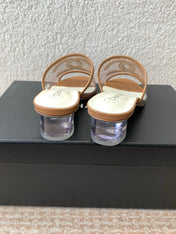 SLIDE SANDALS IN CINNAMON BROWN LAMBSKIN WITH TRANSPARENT PVC