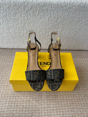 FF FIRST HIGH-HEEL 70MM IN KHAKI FABRIC AND CALFSKIN
