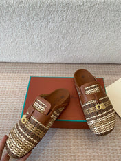 BUBBLE IN MULTICOLOR RAFFIA MIX BROWN LAMBSKIN GOLD HARDWARE