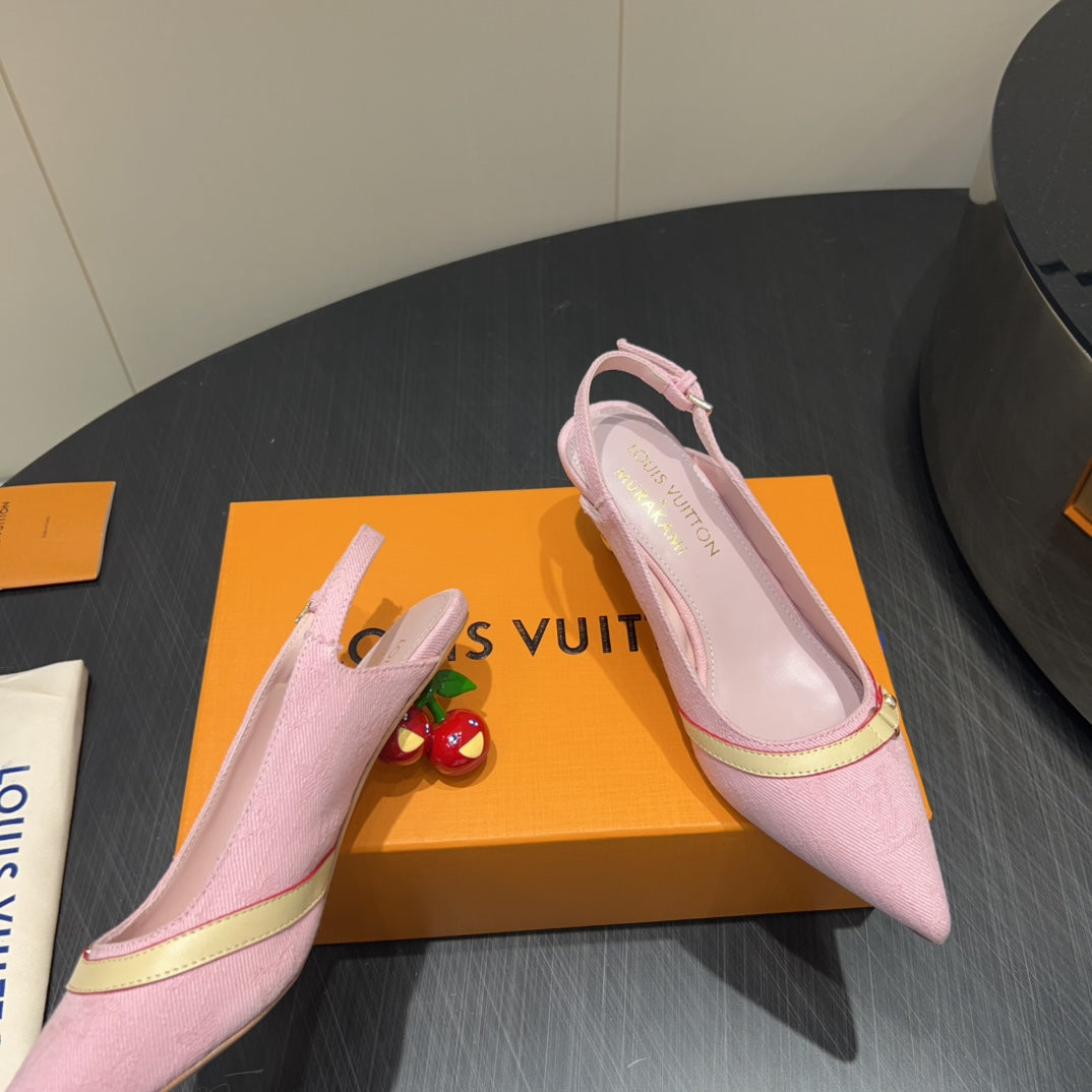 LV HIGH SLINGBACK 25S 55MM IN LIGHT PINK DENIM