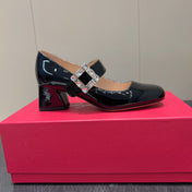 ROGER VIVIER 25S TRÈS VIVIER 50MM IN BLACK CALFSKIN WITH RHINESTONE BUCKLE