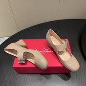 ROGER VIVIER 25S TRÈS VIVIER 50MM IN NUDE CALFSKIN WITH RHINESTONE BUCKLE